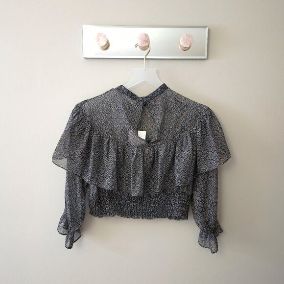 NWT Zara black metallic thread printed crop blouse, M - Picture 12 of 12